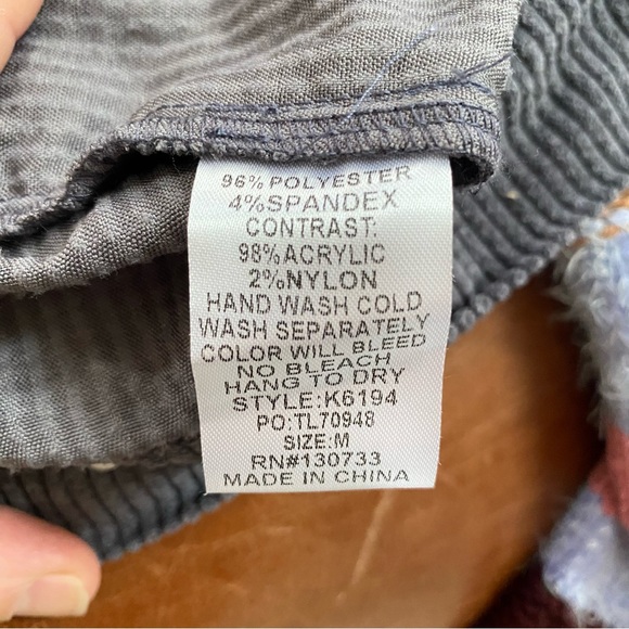 umgee Gray Pink Blue Corduroy Jacket Knit Sweater Sleeves Striped size M - NWOT - Picture 5 of 5